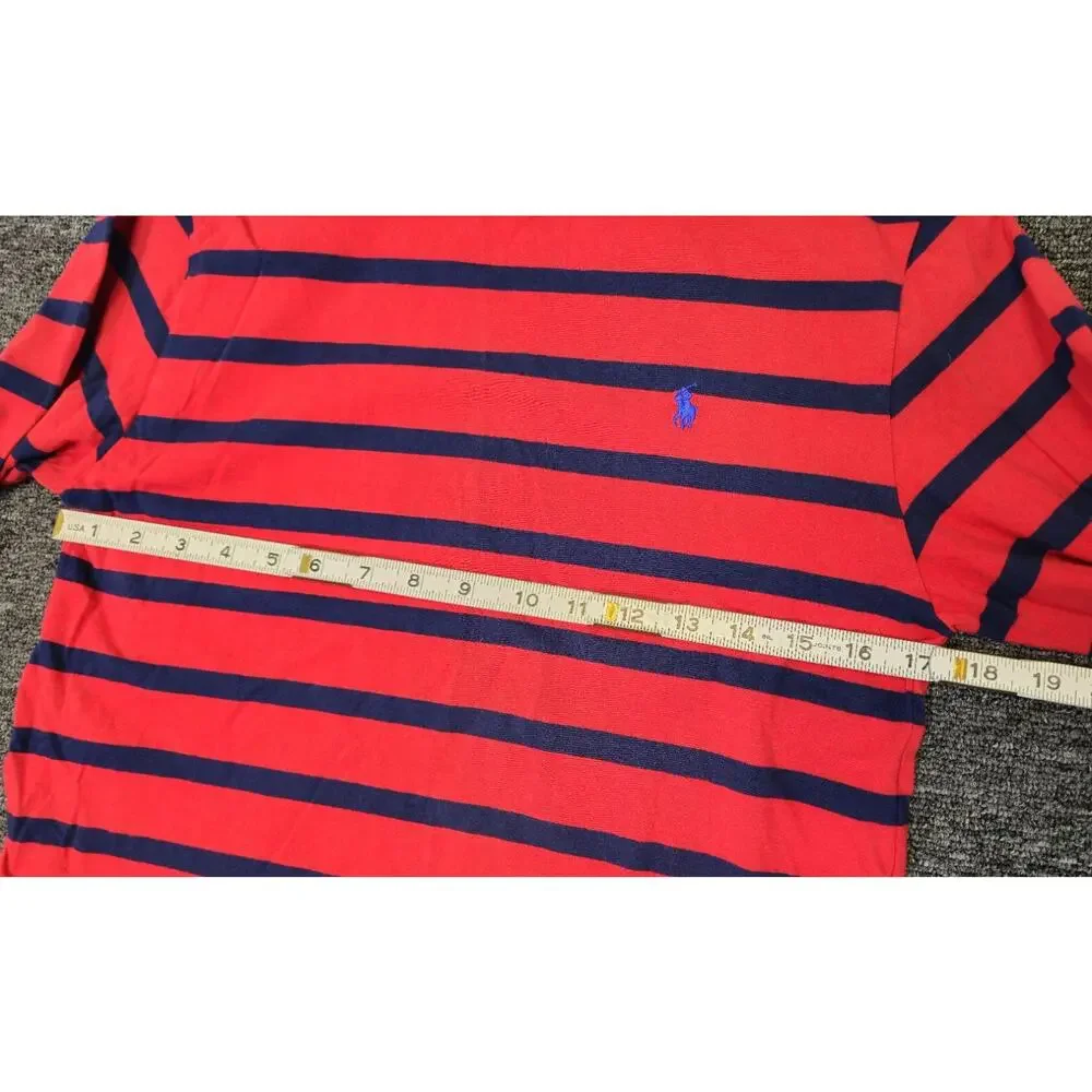 Vintage Polo Ralph Lauren Red w Navy Stripes Long Sleeve Shirt Youth Large 14-16